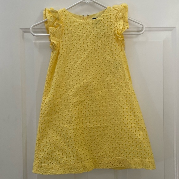 Polo Ralph Lauren Girls 5 Yellow Eyelet Flutter Short Sleeve A Line Dress Summer - Picture 1 of 11